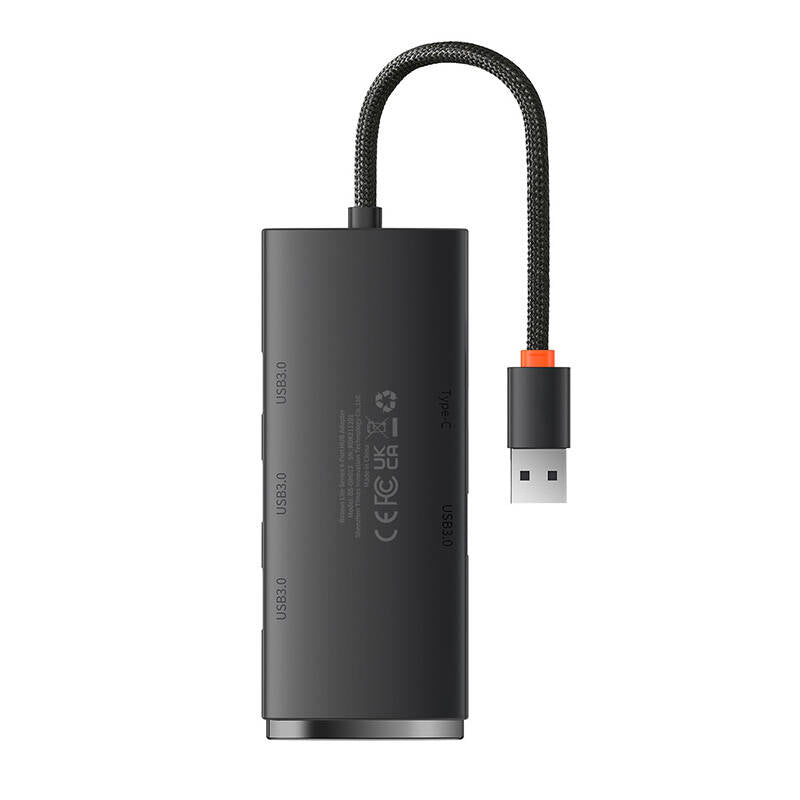 Baseus Lite USB-hub, 4 x USB-A 3.0 - 1 x USB-C, 0,25 m, svart WKQXX030001