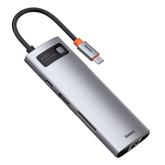 Hub USB-C Baseus, 3 x USB-A 3.0 - 1 x USB-C - 1 x HDMI - 1 x RJ45 - 1 x SD - 1 x microSD, Grå CAHUB-CV0G
