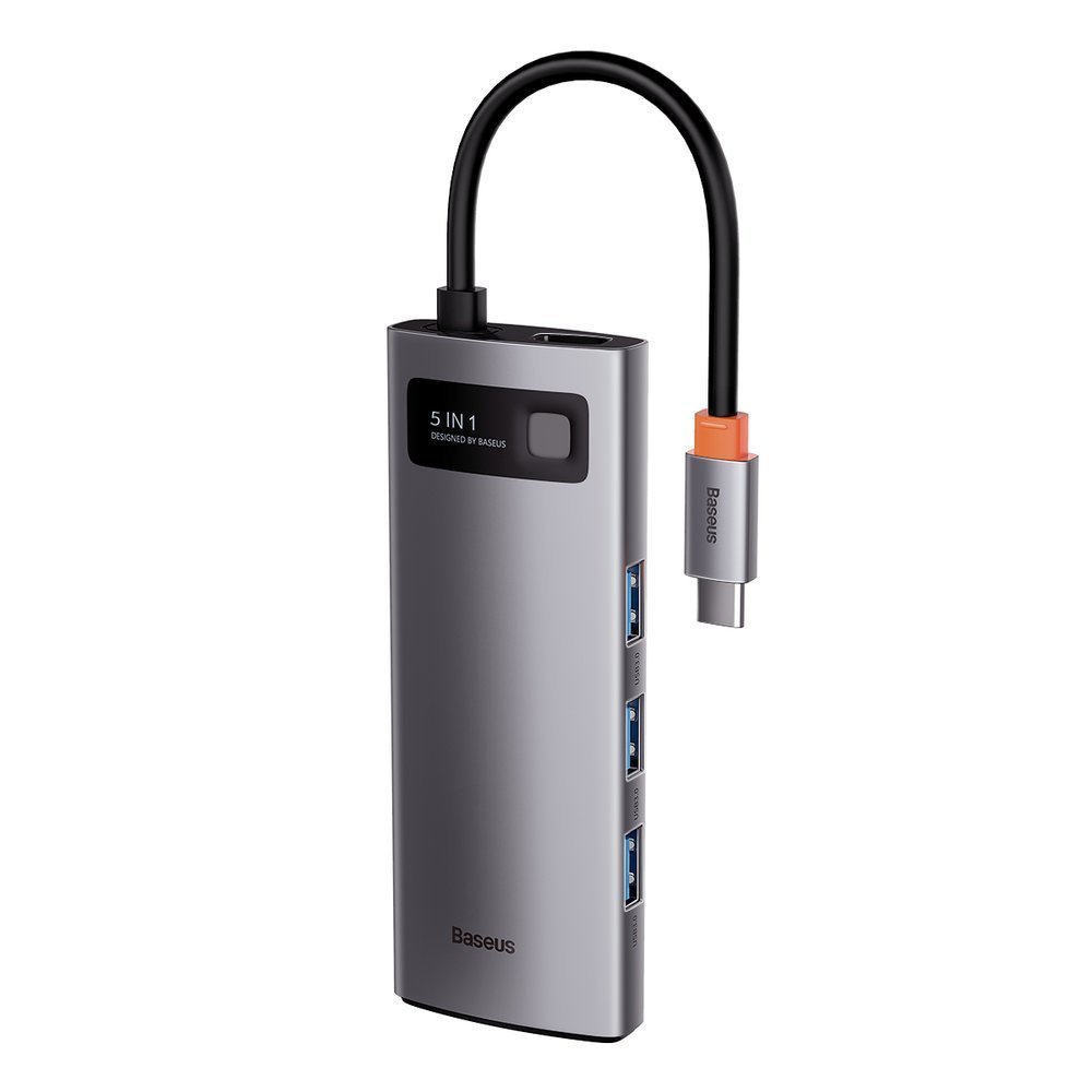 Hub USB-C Baseus Metal Gleam, 3 x USB-A 3.0 - 1 x USB-C - 1 x HDMI, Grå CAHUB-CX0G