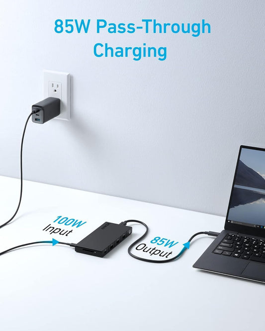 Hub USB-C Anker, 1 x USB-A 3.0 - 2 x USB-A - 3 x USB-C - 2 x HDMI - 1 x RJ45 - 1 x SD, Svart A83A2G11
