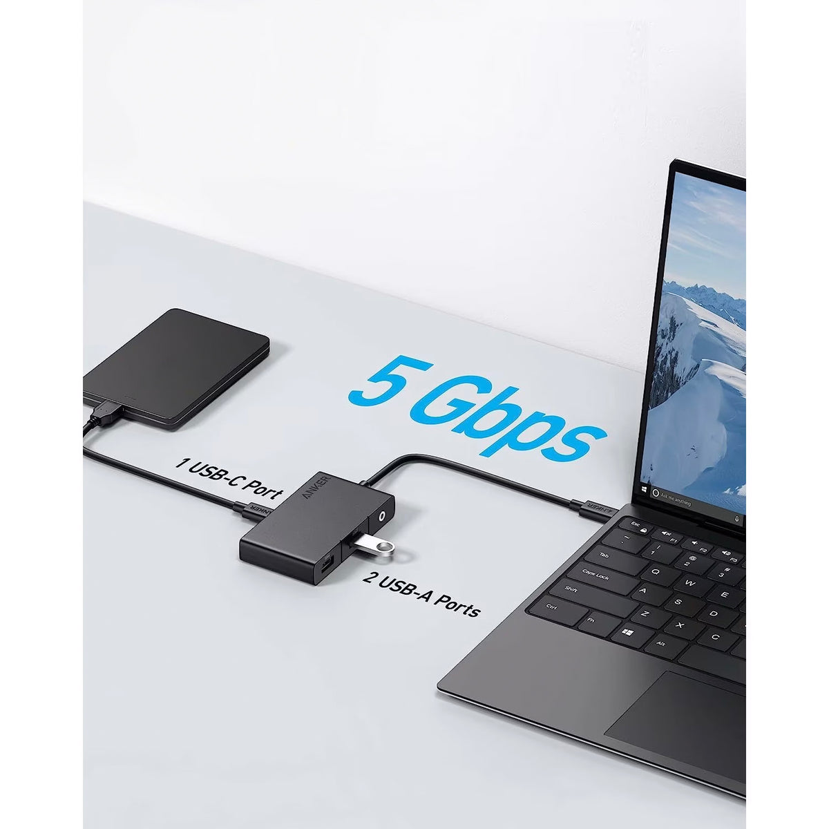 USB-C-hub Anker 332, 2 x USB-A - 2 x USB-C - 1 x HDMI, Svart A8356G11