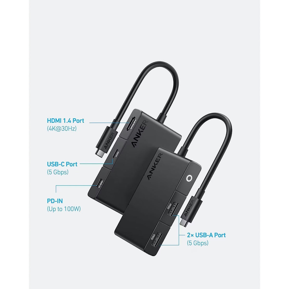 USB-C-hub Anker 332, 2 x USB-A - 2 x USB-C - 1 x HDMI, Svart A8356G11