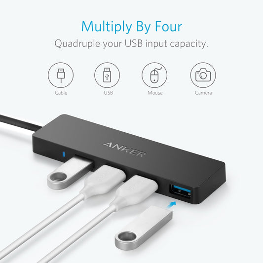 Anker USB-C-nav, 4 x USB-A 3.0, svart A8309G11