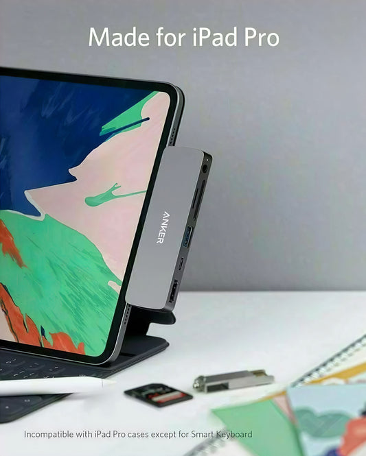 Anker PowerExpand Direct USB-C Hub for Apple iPad Pro 11 / Pro 12.9, 1 x USB-A - 1 x USB-C - 1 x HDMI - 1 x 3,5 mm Jack - 1 x SD - 1 x microSD, Grå