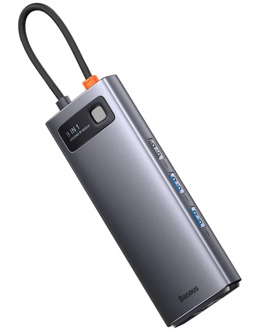 USB-C-hub Baseus Joystar, 2 x USB-A 3.2 - 1 x USB-A - 1 x USB-C - 2 x HDMI - 1 x RJ45 - 1 x SD - 1 x microSD, Grå WKWG060013
