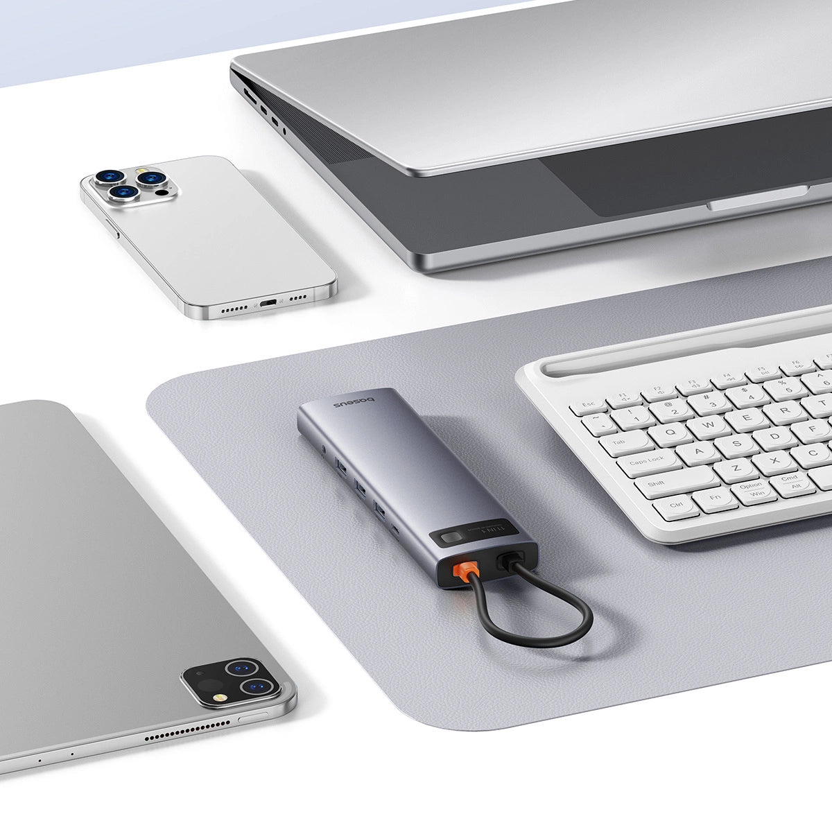 Hub USB-C Baseus Metal Gleam, 3 x USB-A 3.0 - 1 x USB-A - 1 x USB-C - 1 x HDMI - 1 x VGA - 1 x Jack 3.5mm - 1 x RJ45 - 1 x SD - 1 x microSD, Grå