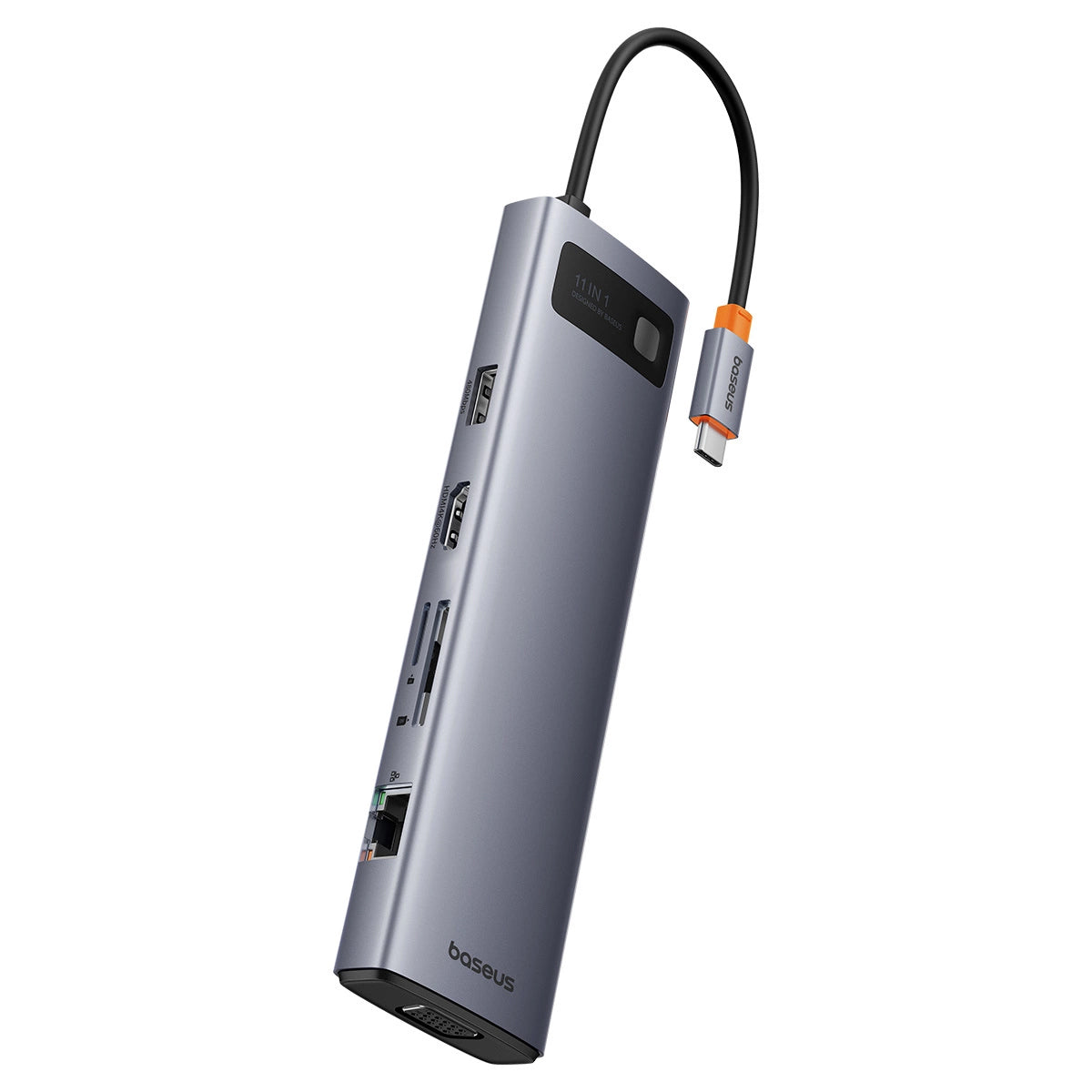 Hub USB-C Baseus Metal Gleam, 3 x USB-A 3.0 - 1 x USB-A - 1 x USB-C - 1 x HDMI - 1 x VGA - 1 x Jack 3.5mm - 1 x RJ45 - 1 x SD - 1 x microSD, Grå