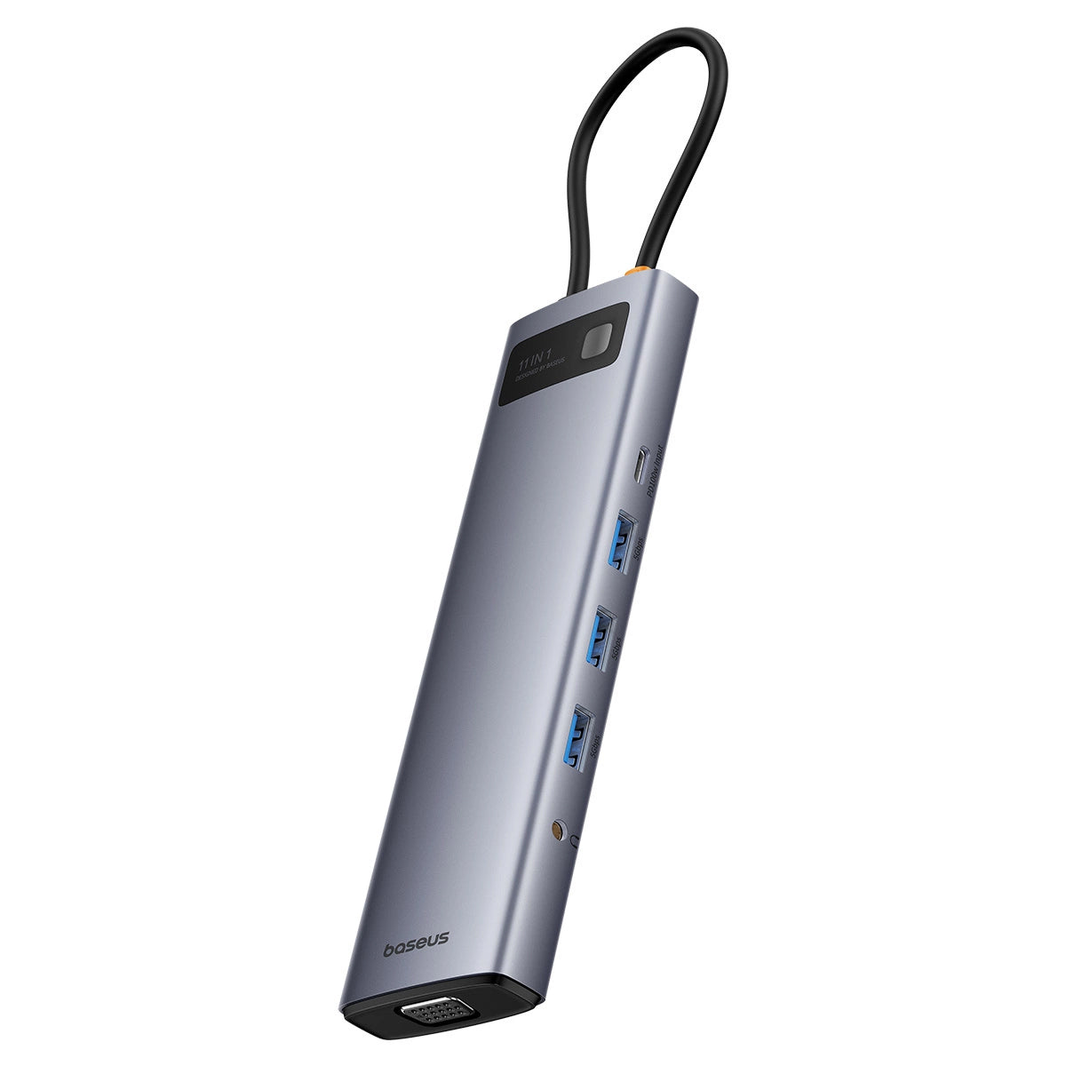 Hub USB-C Baseus Metal Gleam, 3 x USB-A 3.0 - 1 x USB-A - 1 x USB-C - 1 x HDMI - 1 x VGA - 1 x Jack 3.5mm - 1 x RJ45 - 1 x SD - 1 x microSD, Grå