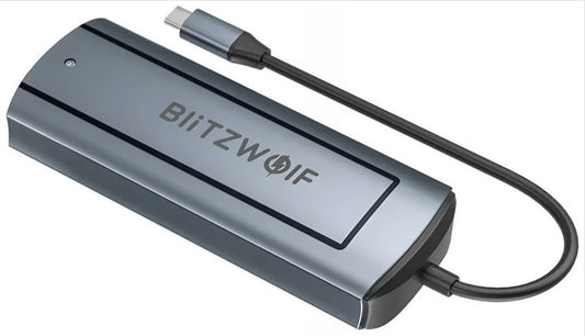Hub USB-C BlitzWolf BW-Neo TH13, 3 x USB-A 3.0 - 1 x USB-C - 1 x Display Port - 1 x SSD-grensesnitt, Grå