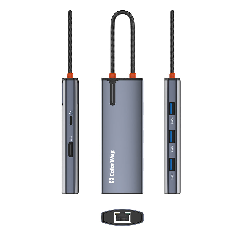 Hub USB-C ColorWay CW-HUB02, 6in1, Sølv