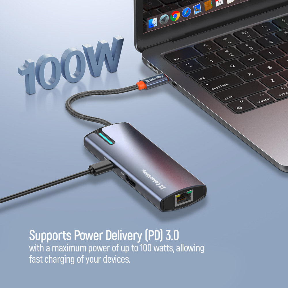 Hub USB-C ColorWay CW-HUB02, 6in1, Sølv