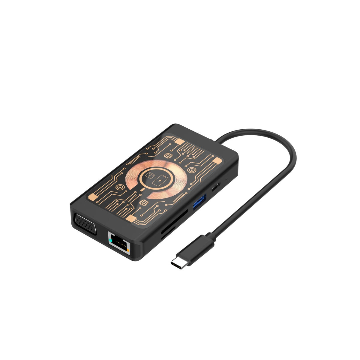 USB-C-hub med trådløs QI-lading Qualo QTPB5-HUB-18, 9i1, Grå