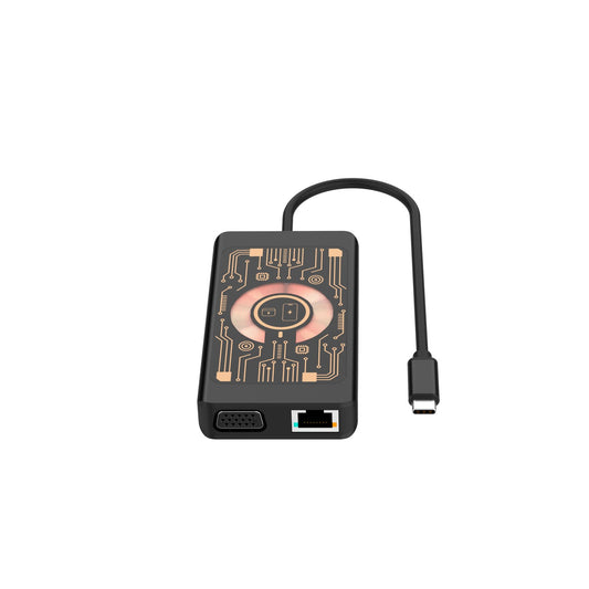 USB-C-hub med trådløs QI-lading Qualo QTPB5-HUB-18, 9i1, Grå