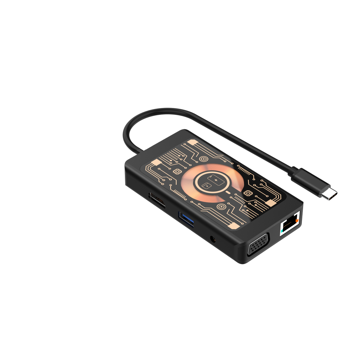 USB-C-hub med trådløs QI-lading Qualo QTPB5-HUB-18, 9i1, Grå