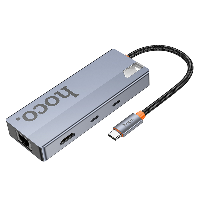 USB-C Hub HOCO HB52, 2 x USB-A 3.0 - 2 x USB-C - 1 x HDMI - 1 x RJ45 - 1 x SD - 1 x microSD, Grå