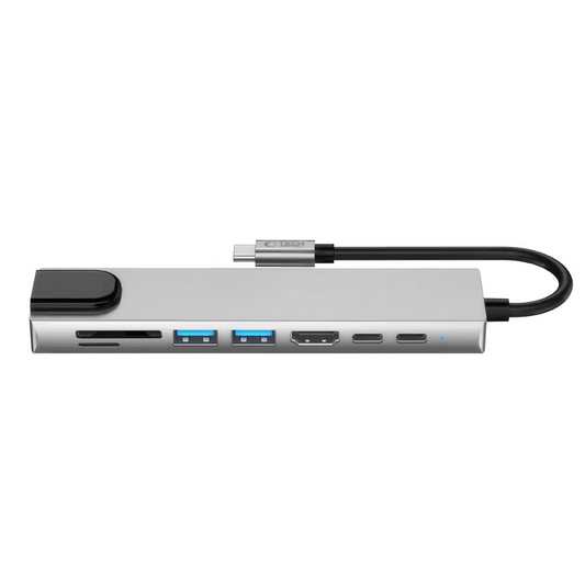 USB-C-hub Tech-Protect HB09, 2 x USB-A 3.0 - 2 x USB-C - 1 x HDMI - 1 x RJ45 - 1 x SD - 1 x microSD, Grå