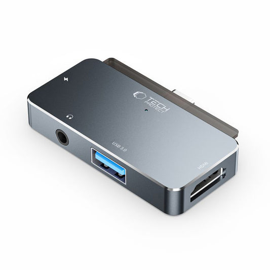 Hub USB-C Tech-Protect V6, 1 x USB-A - 1 x USB-C - 1 x HDMI - 1 x Jack 3,5 mm, grå