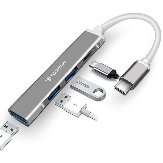 Hub USB-C Techsuit H18 PolarisBridge, 4in1, Hvit Grå