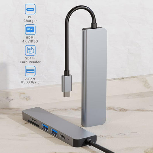 Hub USB-C Techsuit H5 TurboChargeX, 6in1, Grå