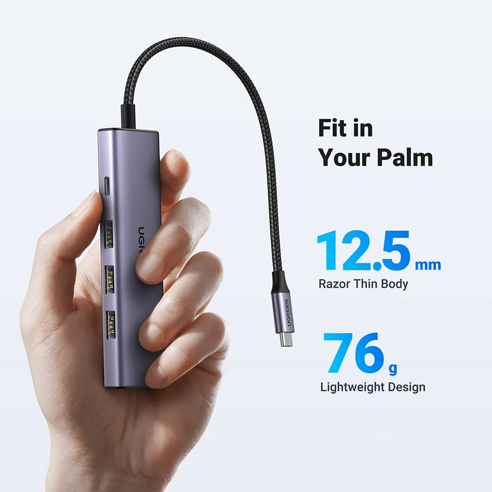 Hub USB-C UGREEN CM511 (15596), 3 x USB-A 3.0 - 1 x USB-C - 1 x HDMI, Grå