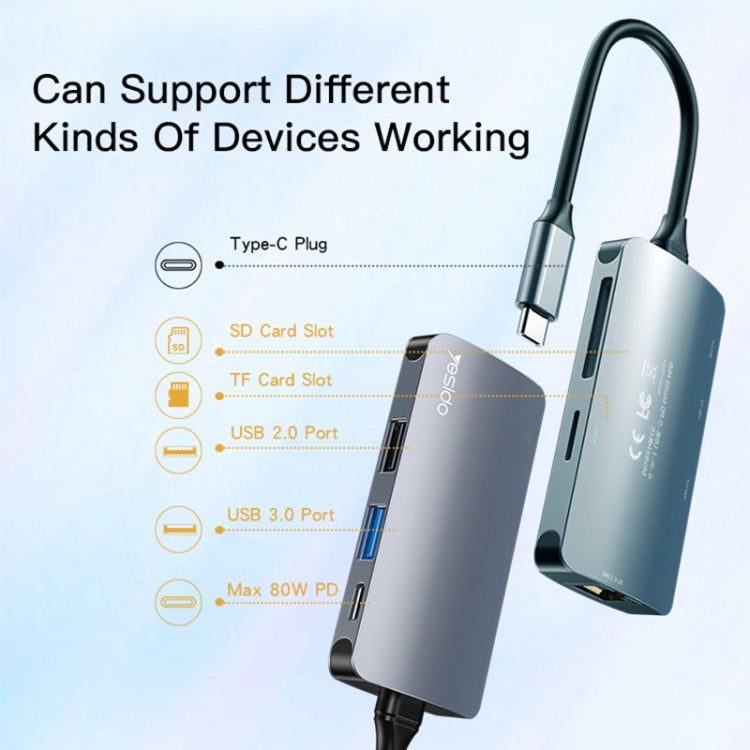 Hub USB-C Yesido HB15, 6in1, Grå