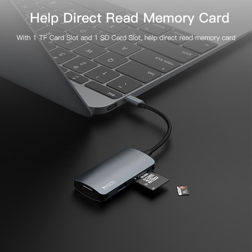 Hub USB-C Yesido HB16, 7in1, Grå