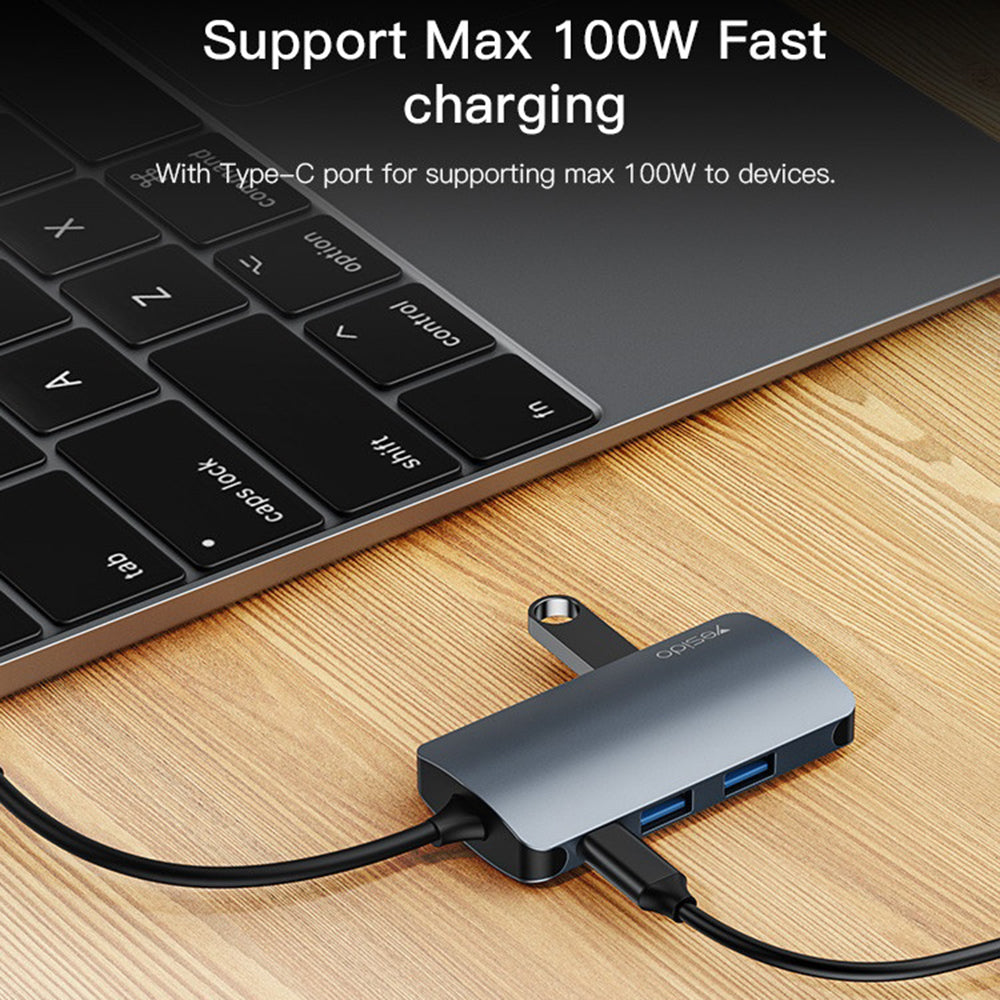 Hub USB-C Yesido HB16, 7in1, Grå