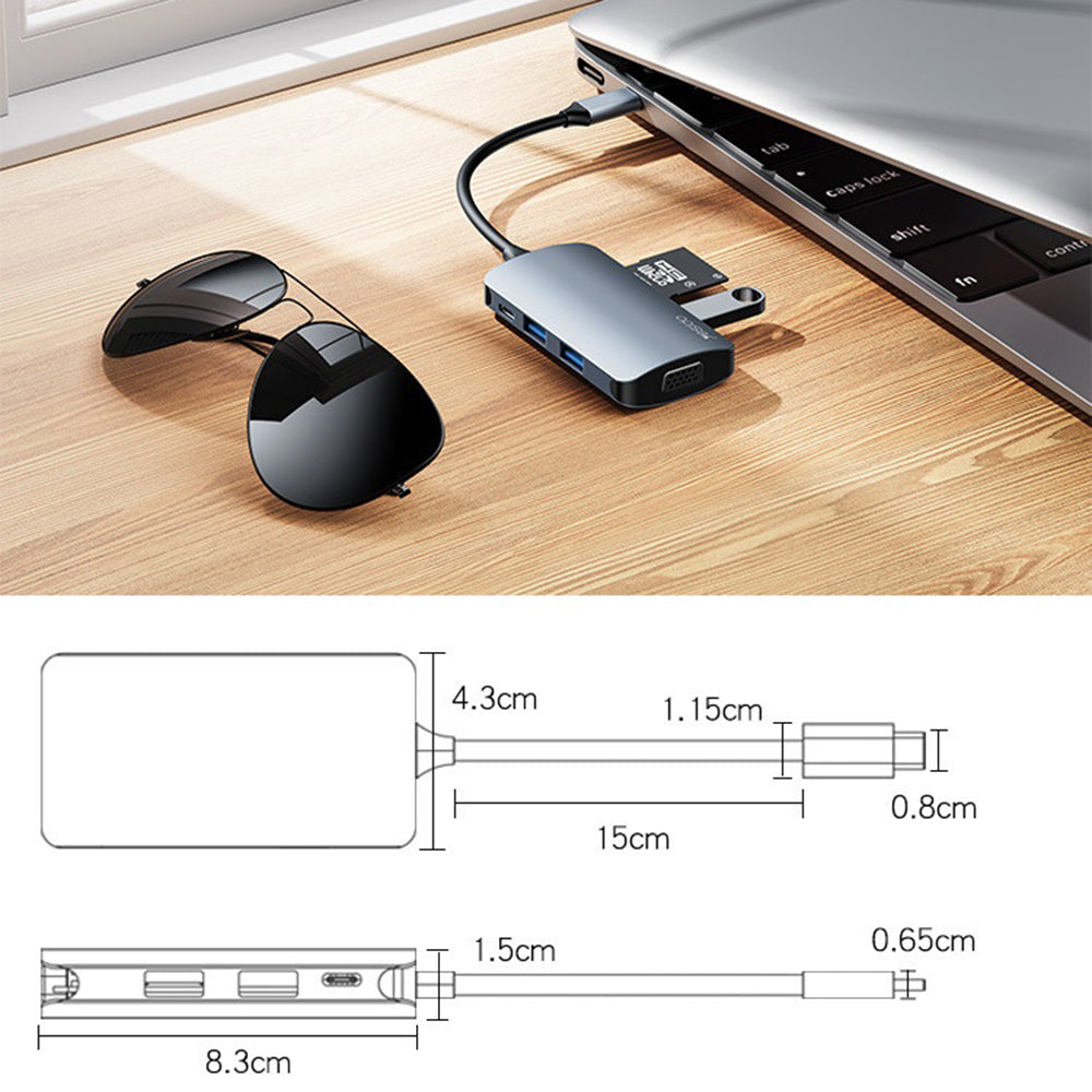Hub USB-C Yesido HB16, 7in1, Grå