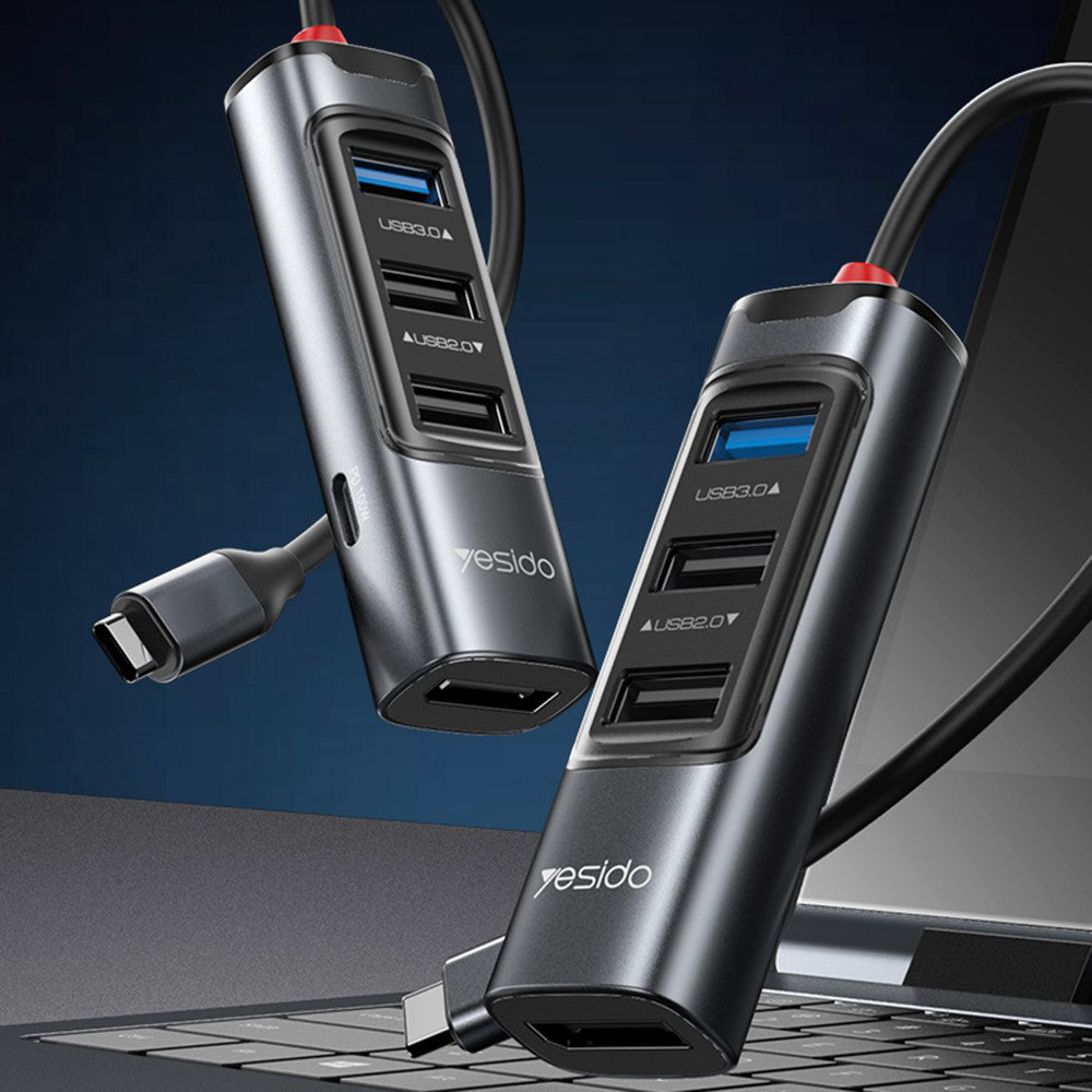Hub USB-C Yesido HB23, 5in1, Grå