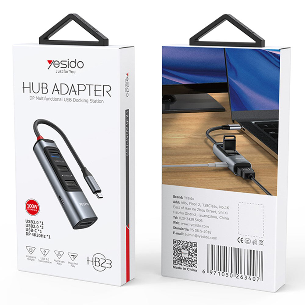 Hub USB-C Yesido HB23, 5in1, Grå