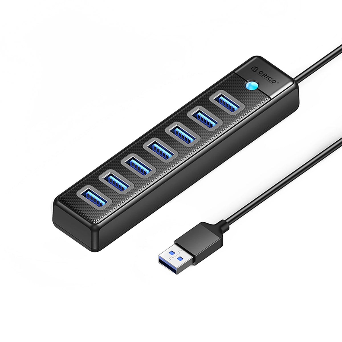 USB-hub Orico PW7U-U3, 7 x USB-A 3.0 - 1 x USB-C, Svart
