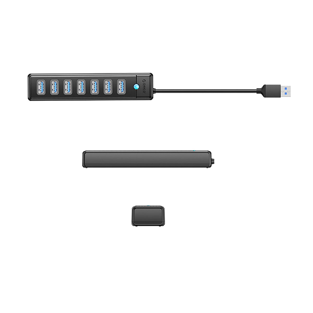 USB-hub Orico PW7U-U3, 7 x USB-A 3.0 - 1 x USB-C, Svart