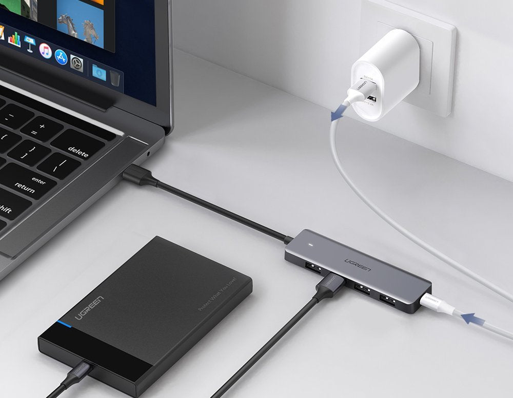 Hub USB UGREEN CM219, 4 x USB-A 3.0 - 1 x USB-C, Grå