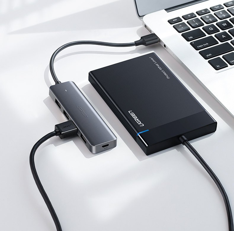 Hub USB UGREEN CM219, 4 x USB-A 3.0 - 1 x USB-C, Grå