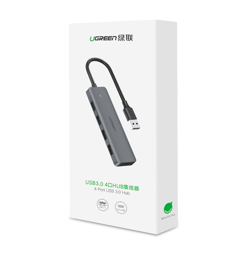 Hub USB UGREEN CM219, 4 x USB-A 3.0 - 1 x USB-C, Grå