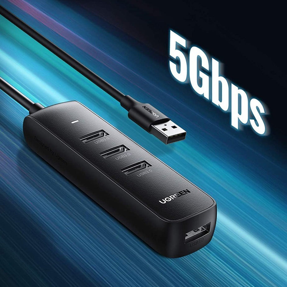 USB-hub UGREEN CM416, 4 x USB-A 3.0, 0,25 m, Svart