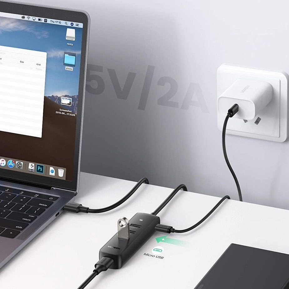 USB-hub UGREEN CM416, 4 x USB-A 3.0, 0,25 m, Svart