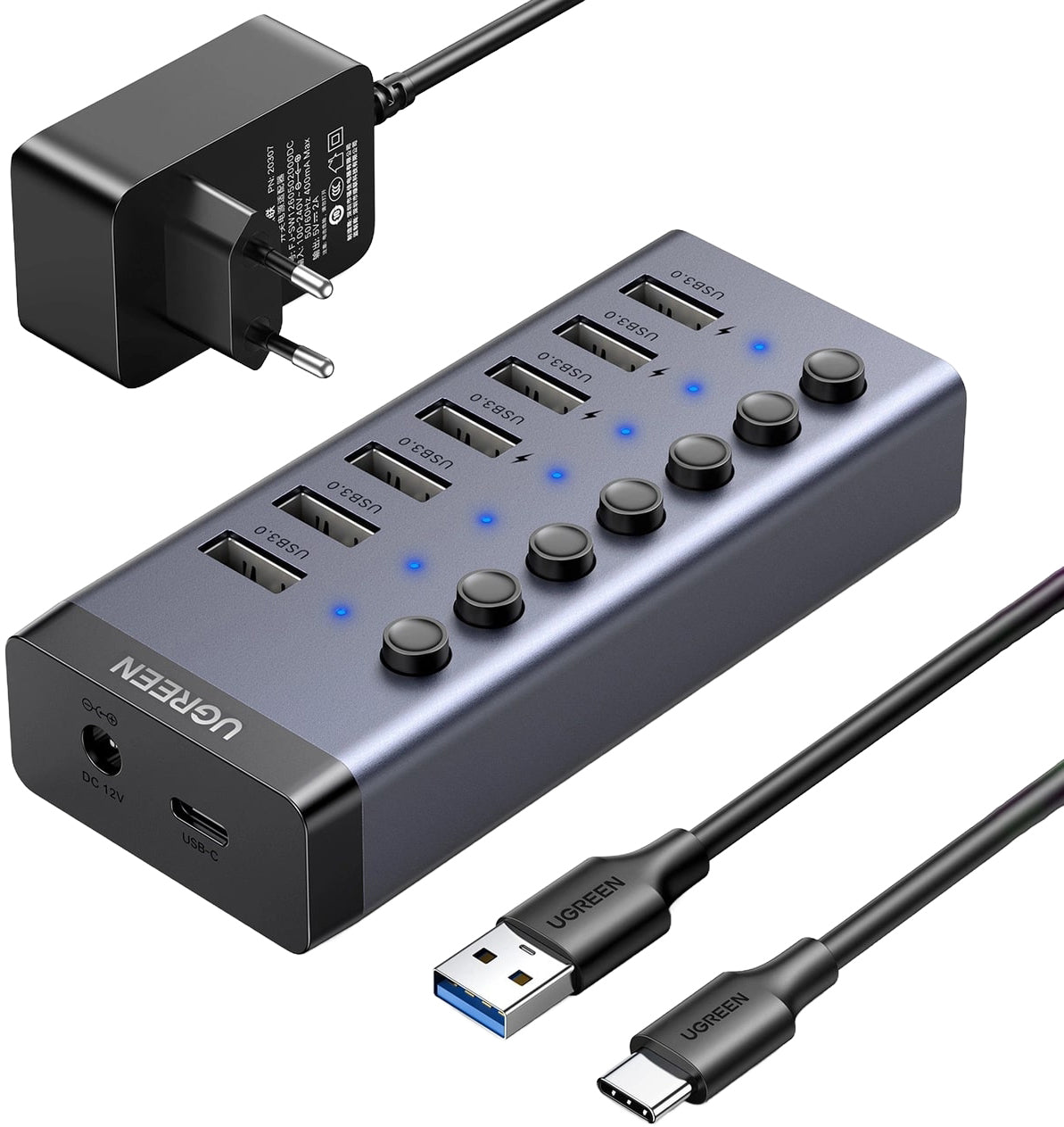 Hub USB UGREEN CM481, 7 x USB-A 3.0, Grå