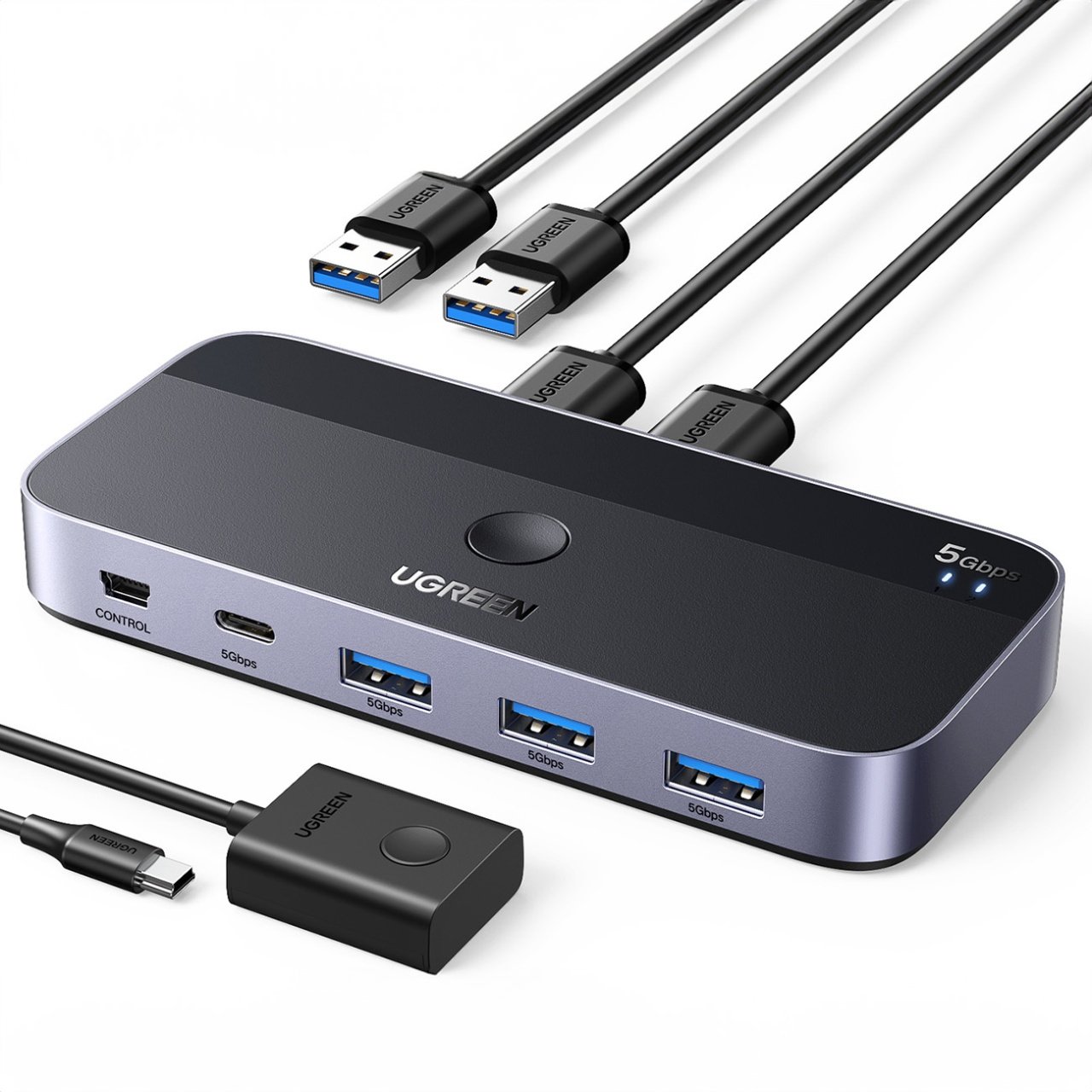 Switch USB UGREEN CM662, 3 x USB-A 3.0 - 1 x USB-C - 1 x miniUSB, Svart