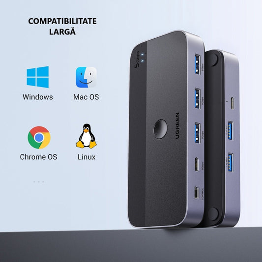 Hub USB UGREEN CM662, 3 x USB-A 3.0 - 1 x USB-C - 1 x miniUSB, Svart