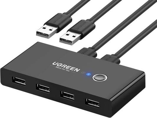 USB-hub UGREEN US216 Two Sharing Switch Box, 4 x USB-A, svart
