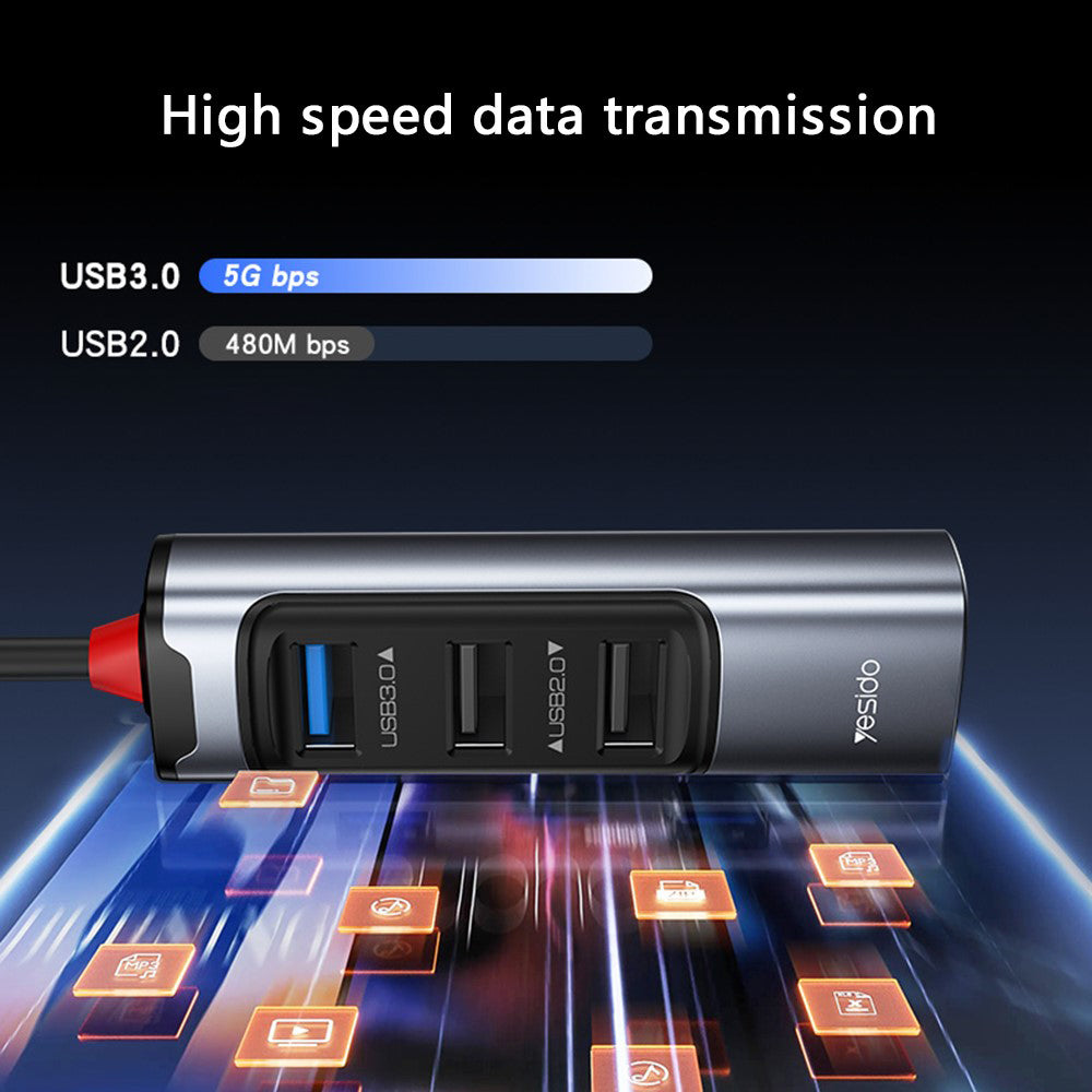 USB / USB-C-hub Yesido HB19, 4-i-1, Grå