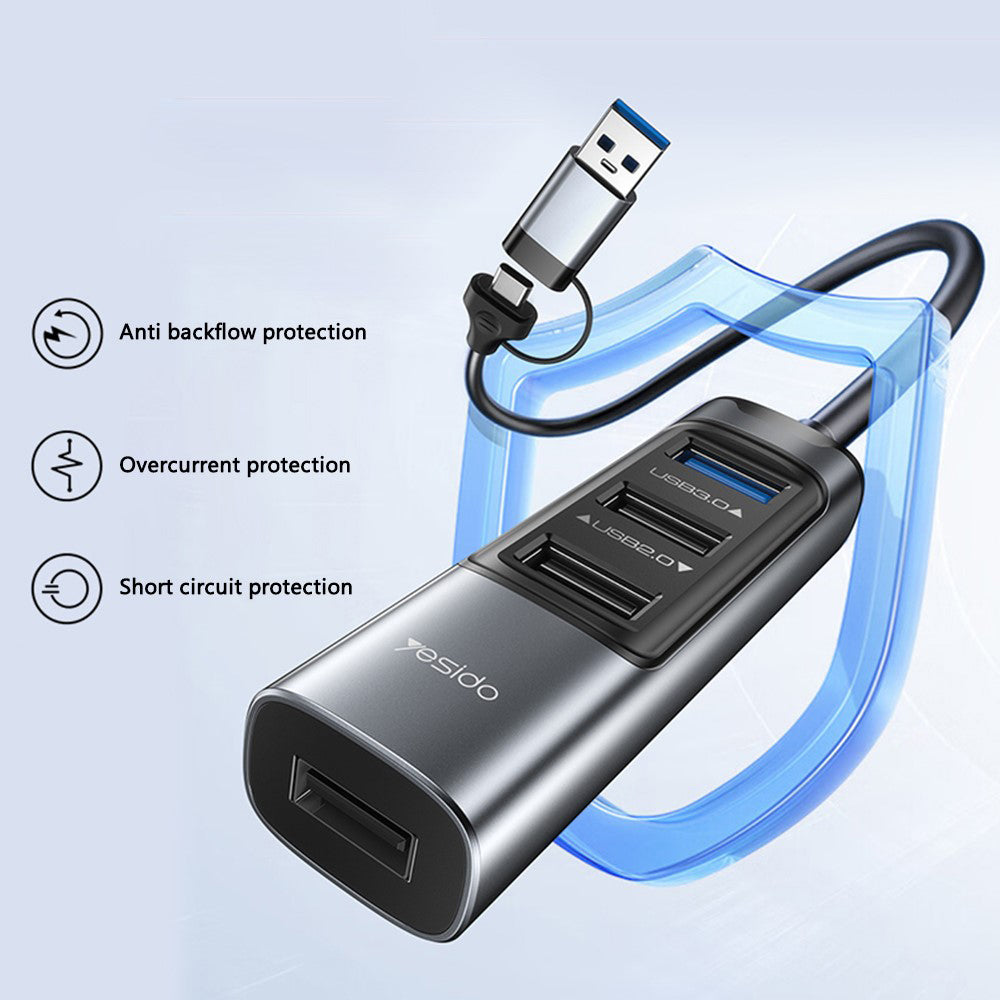 USB / USB-C-hub Yesido HB20, 5i1, Grå
