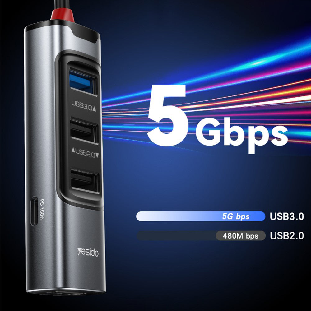 USB / USB-C-hub Yesido HB20, 5i1, Grå