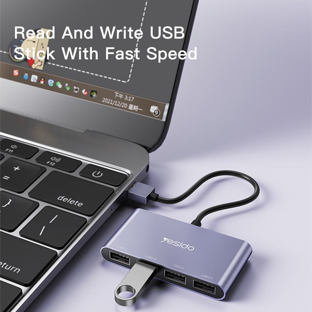 USB-hub Yesido HB12, 4i1, Grå