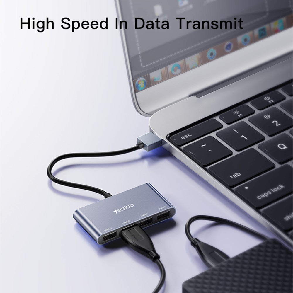 USB-hub Yesido HB12, 4i1, Grå