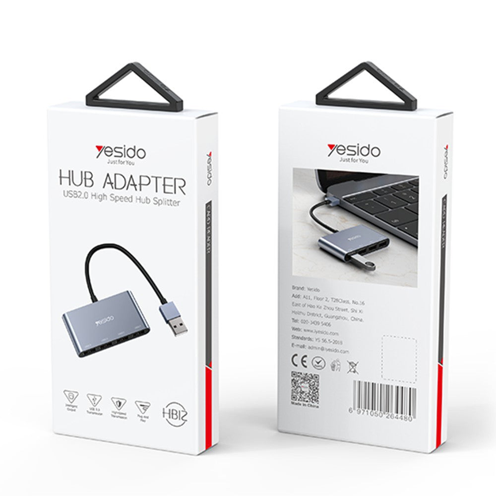 USB-hub Yesido HB12, 4i1, Grå