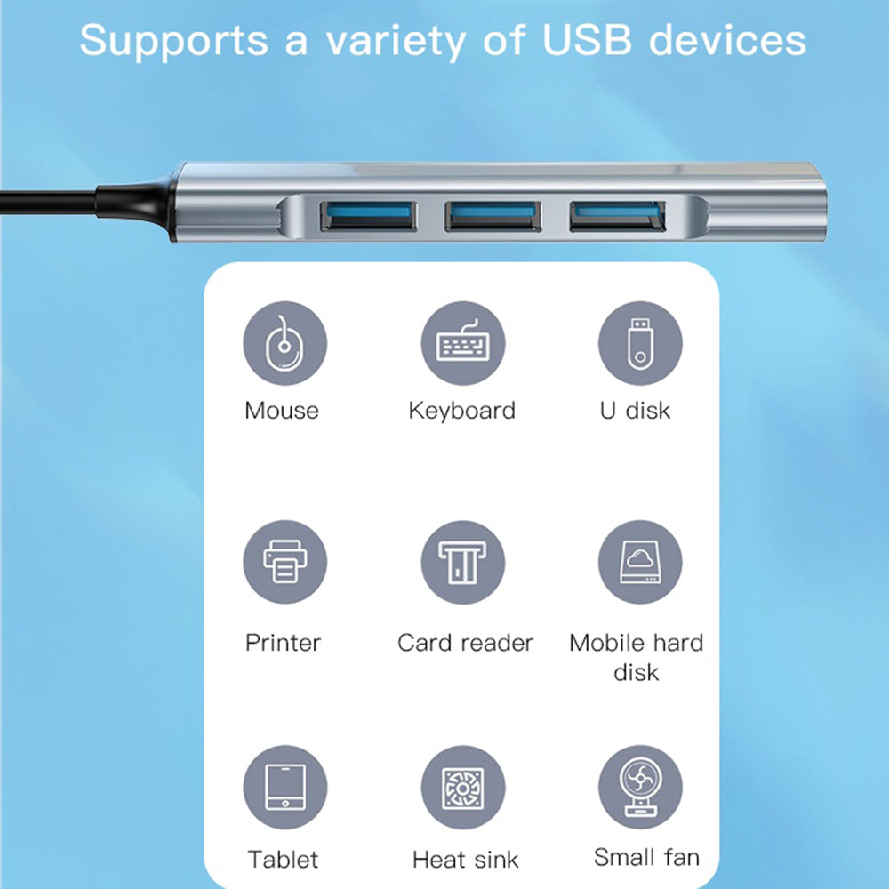 USB-hub Yesido HB18, 4i1, Grå