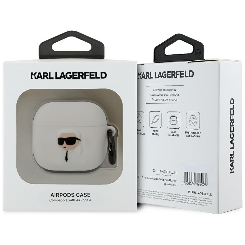 Karl Lagerfeld 3D NFT Karl's Head deksel for Apple AirPods 4, Hvit