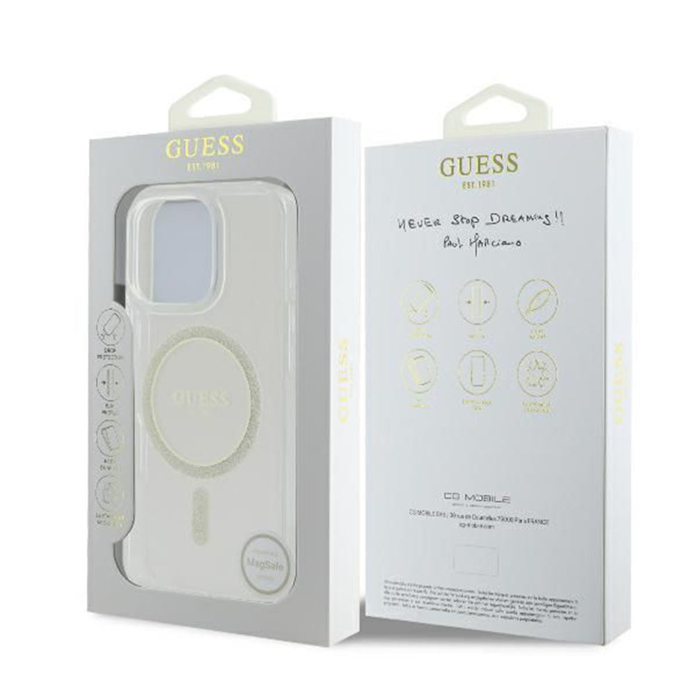 MagSafe-deksel for Apple iPhone 16 Pro, Guess, IML Glitter Ring, Gjennomsiktig GUHMP16LHFGERET